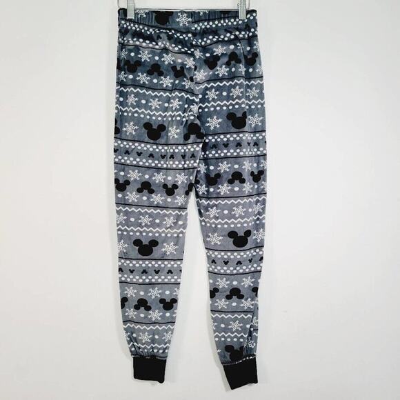 Disney Womens Mickey Mouse Snowflake Fleece Pajama Set Size X-Small Grey Black - Picture 5 of 16